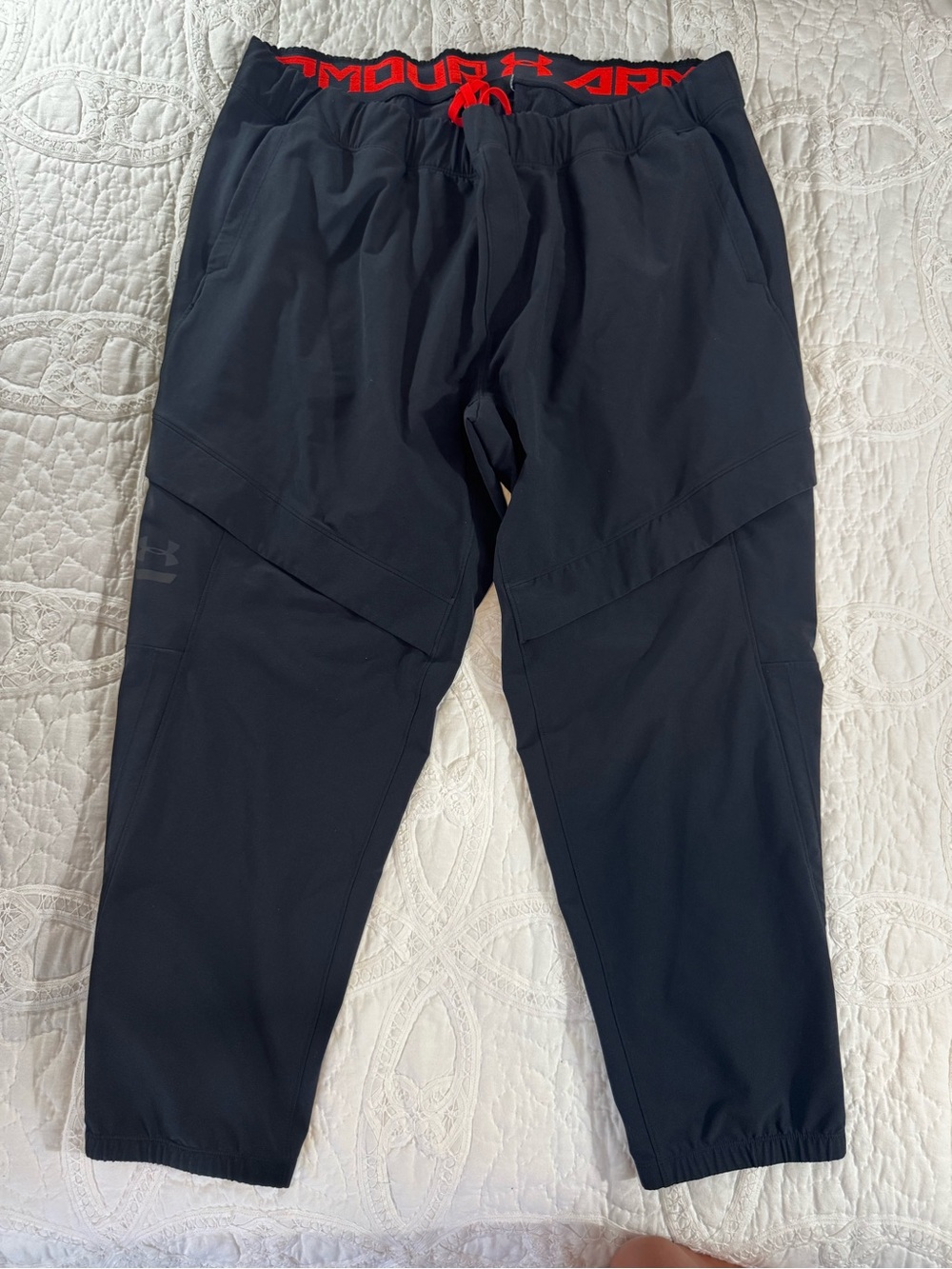Under Armour Black Jogger Pants with Red Waistband Accent